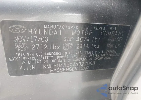2004 Hyundai Xg350 L z USA, uszkodzony, nr VIN KMHFU45EX4A327088
